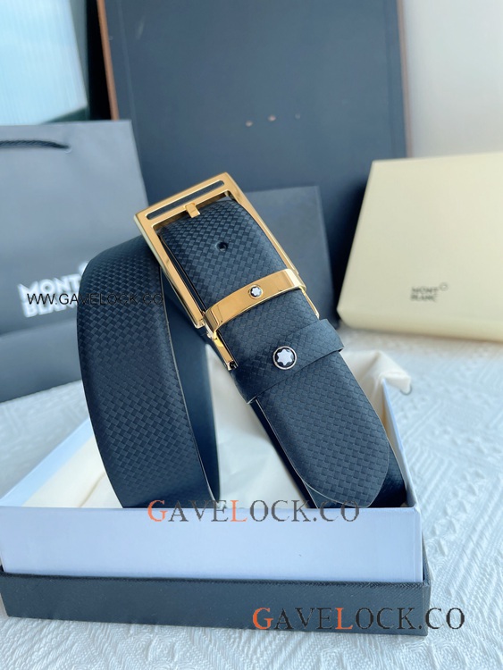 Wholesale Copy Mont blanc Gold Buckle Leather Strap 35mm